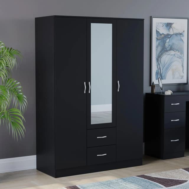 Lassic Vida Designs Riano 3 Door 2 Drawer Mirror Wardrobe Black unisex 3+2