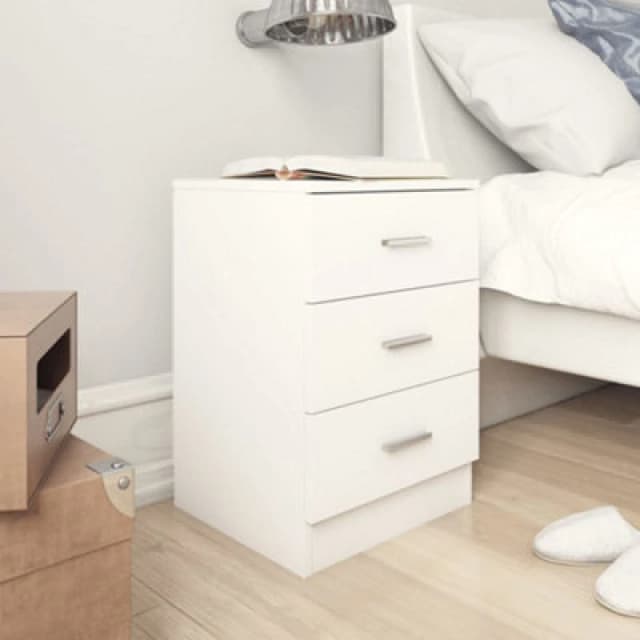Bedside Cabinet White 38x35x56cm Chipboard
