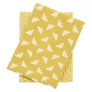 Walton & Co Bee Tea Towel, Pack of 2, Ochre