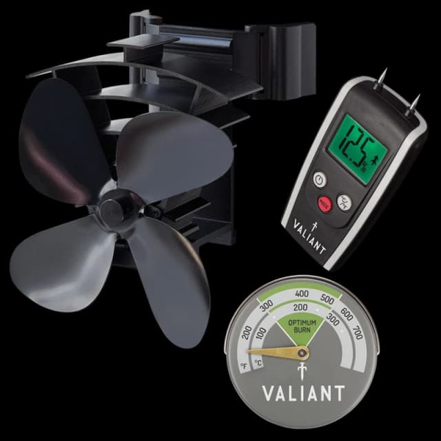 Valiant Valiant Remora Flue Pipe Stove Fan, Magnetic Thermometer in Green & Moisture Meter for Timber and Brickwork Set Green One Size Unisex 50610266
