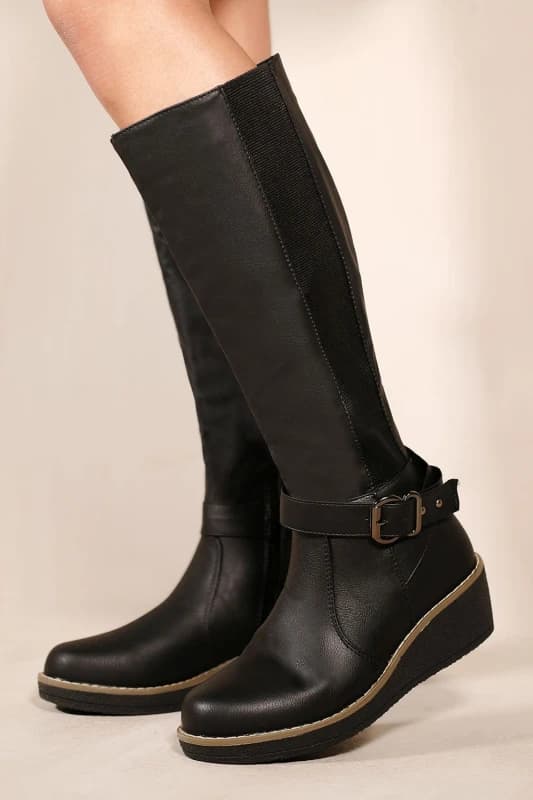 Where's That From Womens 'Ayleen' Wedge Heel Knee High Boots in Black Size: 5 Black Female 5