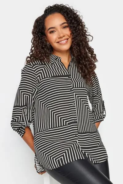 M&Co Square Print Tab Detail Shirt Black