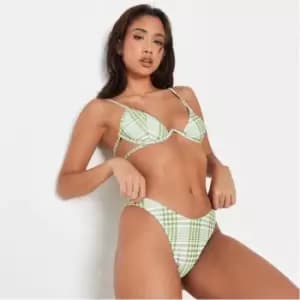 Missguided Check Stripe High Leg Boomerang Bikini Bottoms - Multi