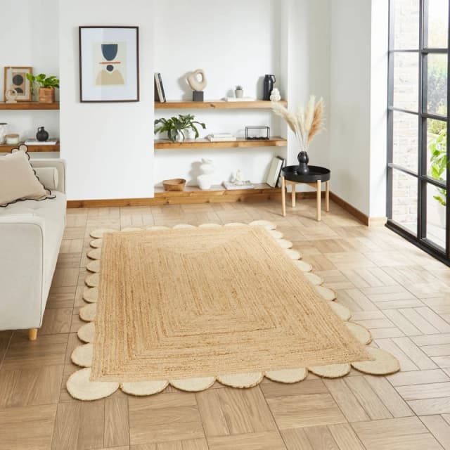 Think Rugs Savannah Jute Brown Rectangle 120 x 170cm Jute Natural Scallop, Brown SAVSCAL1217
