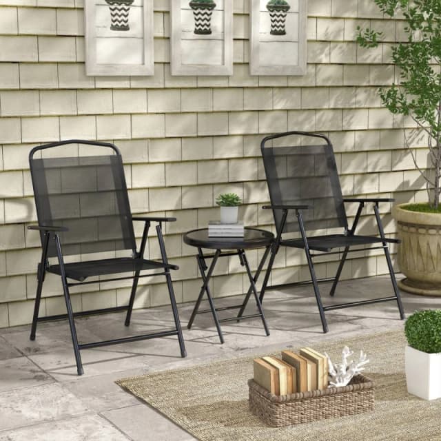 Outsunny Bistro Set Folding Chairs & Coffee Table for Balcony, Black 84G-282V00BK
