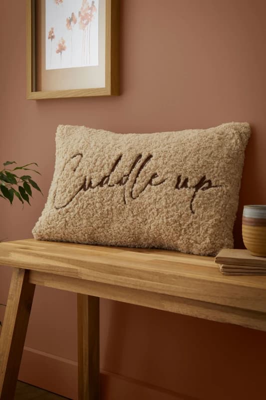 Fusion Cuddle up Embroidered 30cmx50cm Filled Cushion Natural