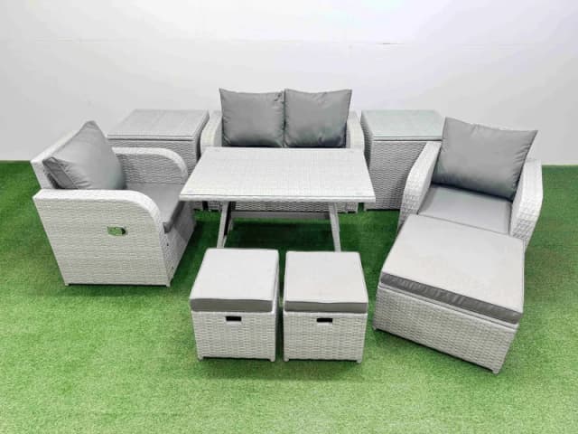 Fimous PE Wicker Rattan Garden Furniture Set Reclining Chair Love Sofas in Light Grey Light Grey Unisex