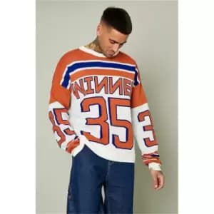 I Saw It First Orange Mens Winner Fine Knit Jaquard Jumper - Orange