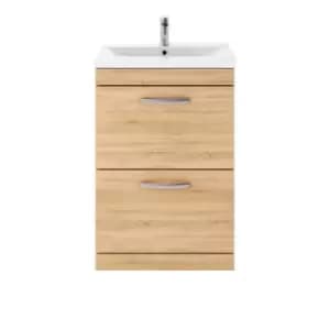 Nuie Athena 600 Floor Standing 2-drawer Vanity & Mid-edge Basin - Natural Oak