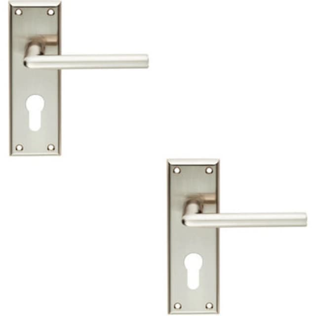 Loops 2x PAIR Rounded Lever on Euro Lock Backplate Handle 150 x 50mm Satin Nickel Metallics