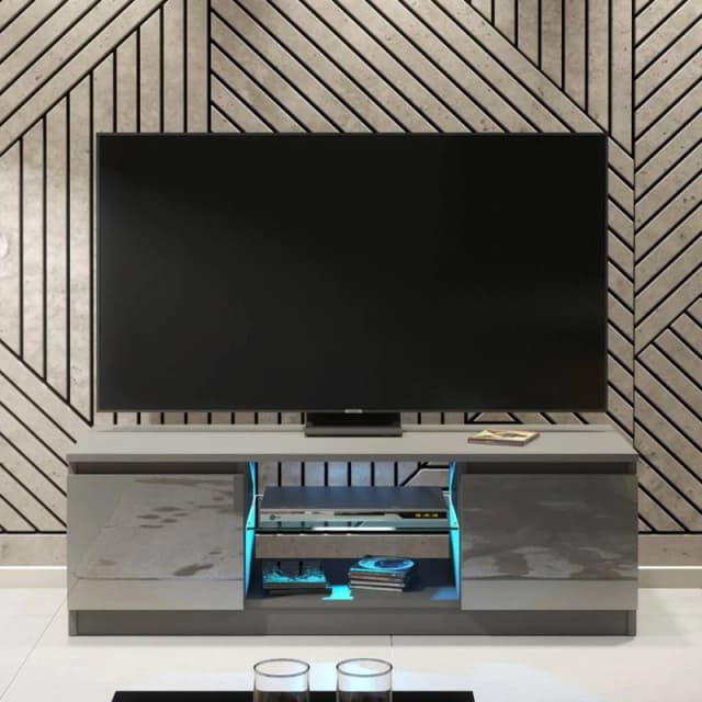 Creative Furniture Aura TV Unit 120cm - Dark Grey with Gloss Doors & LED Lights Dark Grey Unisex