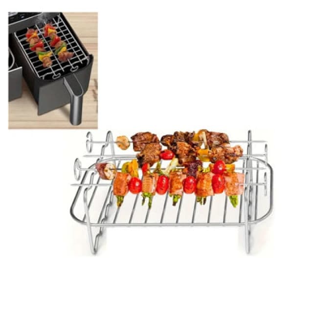 Rectangle Air Fryer Skewer Rack Grill With 4 Metal Kebab Vegetable Skewers 20Cm
