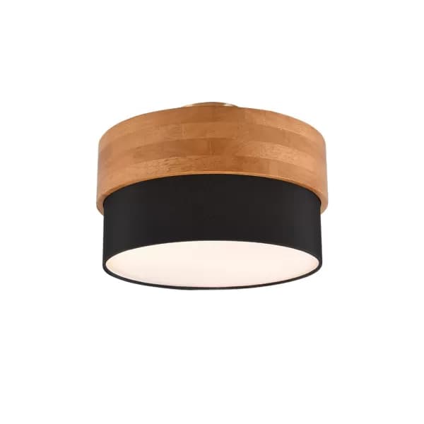 Seasons Modern 30cm 2 Light Cylindrical Ceiling Light Nickel Matt, Black Shade
