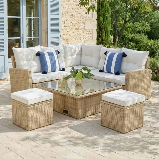 Home Garden Direct St. Tropez Garden Corner Sofa with Rising Table Natural Natural Unisex