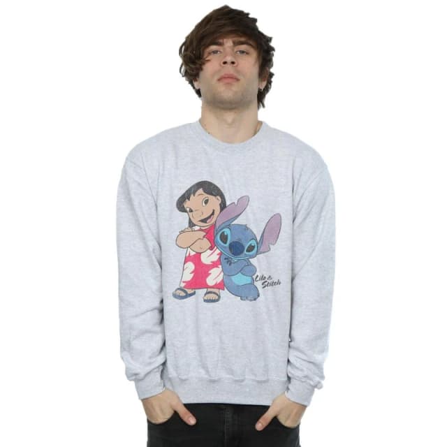 Disney Men Lilo And Stitch Classic Sweatshirt in Grey Size: Small Grey S Male 5057245587754