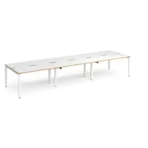 Bench Desk 6 Person Rectangular Desks 4200mm White/Oak Tops With White Frames 1200mm Depth Adapt