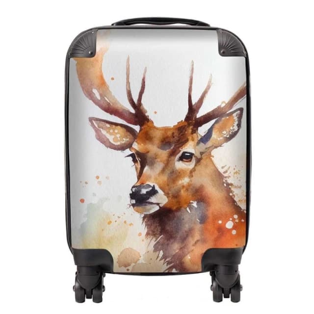 Warren Reed - Designer Majestic Stag Watercolour Suitcase in Brown Size: Small Brown Unisex Small