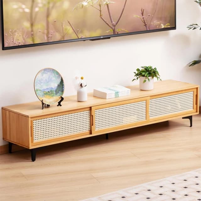 Kabinet UK Wooden TV Sand with Sliding Doors Beige unisex One size