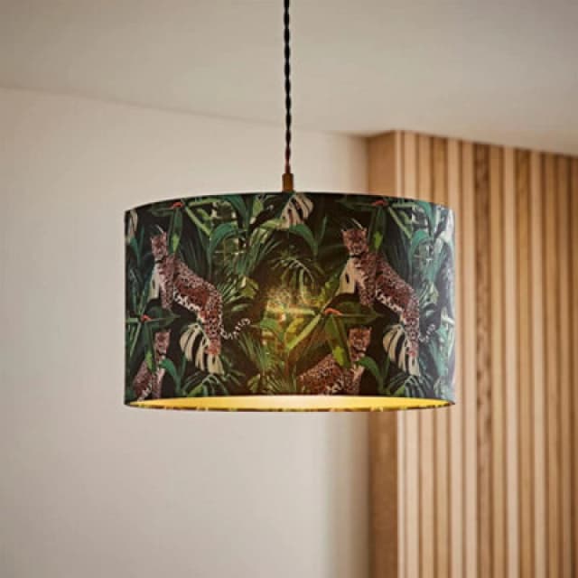 ValueLights ValueLights Addalyn Green Jungle Print with Gold Inner Drum Easy Fit Lamp Shade Green One Size Unisex 5016529272946