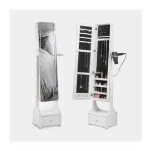 BTFY Standing Full Length Mirror with Storage, White Full Body Mirror with Jewellery Organiser, LED Lights and Tilt & Lock Mechanism, Makeup Storage