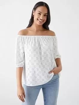 Dorothy Perkins Broderie Bardot Top - White, Size S, Women
