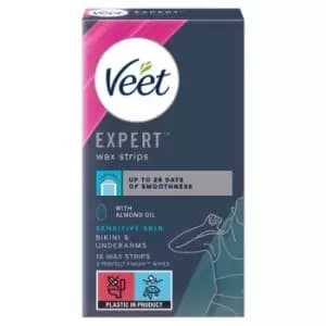 Veet Expert Wax Strips Bikini & Underarm Sensitive, One Size
