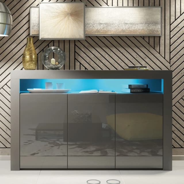 Creative Furniture Aether Sideboard 155cm - A Sleek and Spacious Cabinet with Gloss Doors and LED Lights Dark Grey
