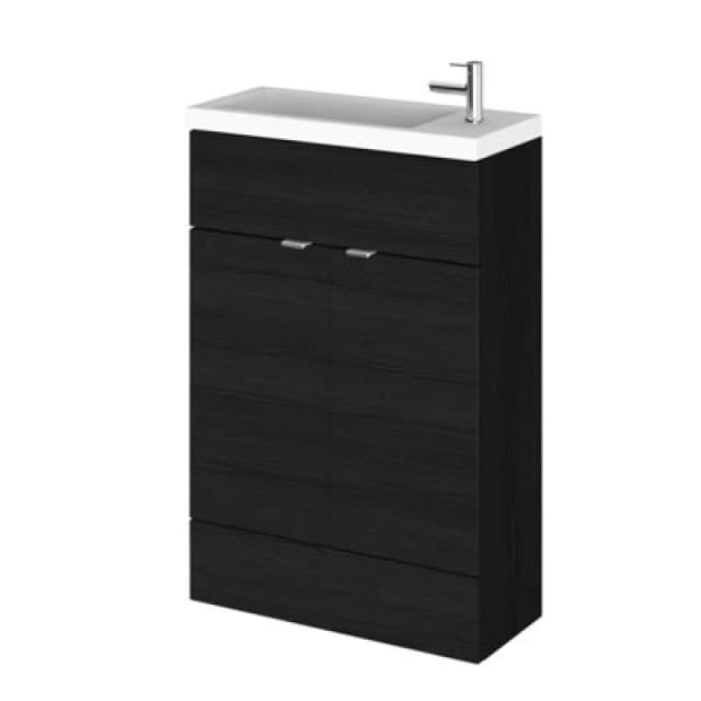 Hudson Reed Fusion Floor Standing 2 Door Vanity Unit & Polymarble Basin Compact, Sink Vanity Unit, Charcoal Black, 600mm
