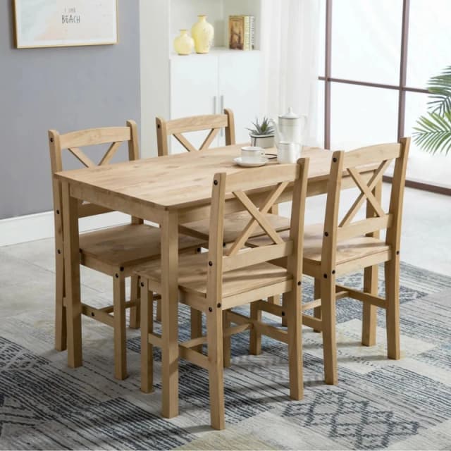 MCC Direct Solid Wooden Kitchen Dining Table & 4 Chairs in Natural Natural Unisex