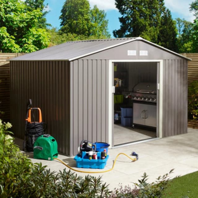 Rowlinson Trentvale 10X8 Metal Apex Shed Light Grey With Foundation Kit, Grey TV108APXLGFKI
