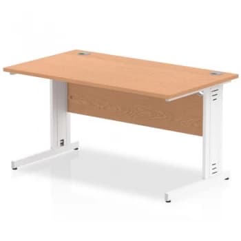 Trexus Rectangular Desk White Cable Managed Leg 1400x800mm Oak Ref