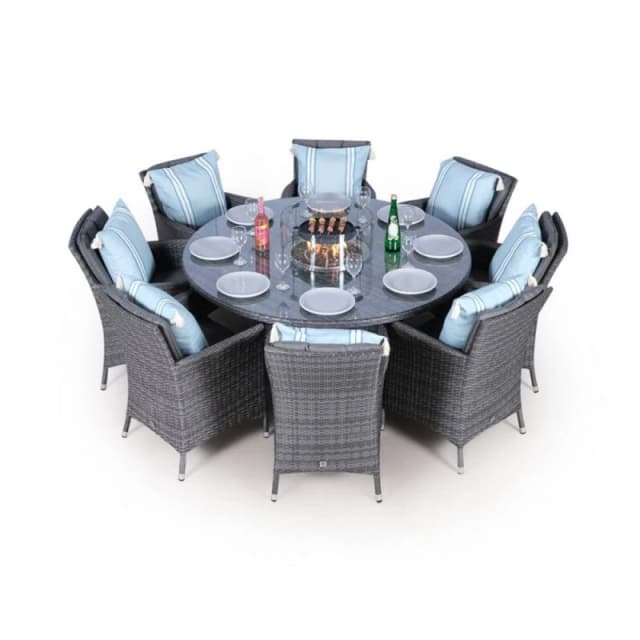 Thats Furniture Savannah Fire Pit 8 Seater Round Rattan Dining Set in Grey Grey Unisex