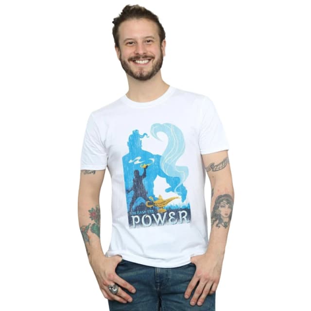 Disney Men Aladdin Movie Unleash The Power T-Shirt in White Size: Small White S Male 5059276932428