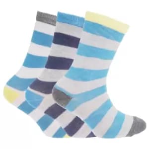 Childrens/Boys Striped Design Socks (Pack Of 3) (UK Shoe 9-12 , Euro 26-31 (Age: 5-7 years)) (Grey/Yellow/Blue)
