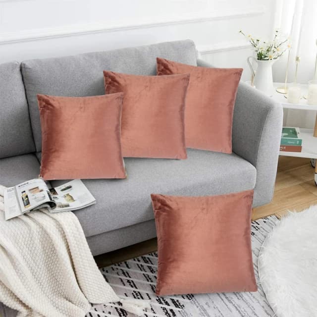 Alan Symonds Plain Velvet Cushion Set of 4 Blush unisex 45x45cm