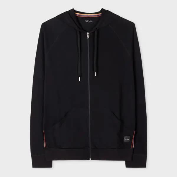 Paul Smith Black Cotton Jersey Zip Lounge Hoodie