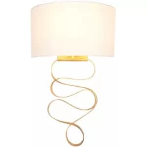 Loops - Gold Leaf Ribbon Wall Light & Ivory Half Shade - Dimmable - Hammered Metalwork