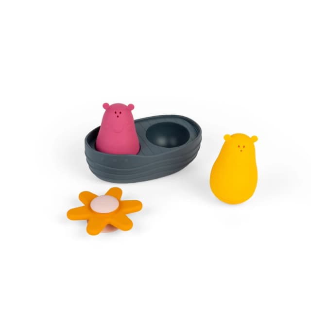 Bigjigs Toys Juego de bano sensorial: juguete acuatico flotante de 4 piezas con osos apretados spinner de flores y barco juegos de bano para bebes y