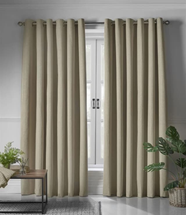Luxury Living Linen Look Ring Top Blackout Curtains in Beige Size: 229cm width x 229cm drop Beige Unisex 229cm width x 229cm drop