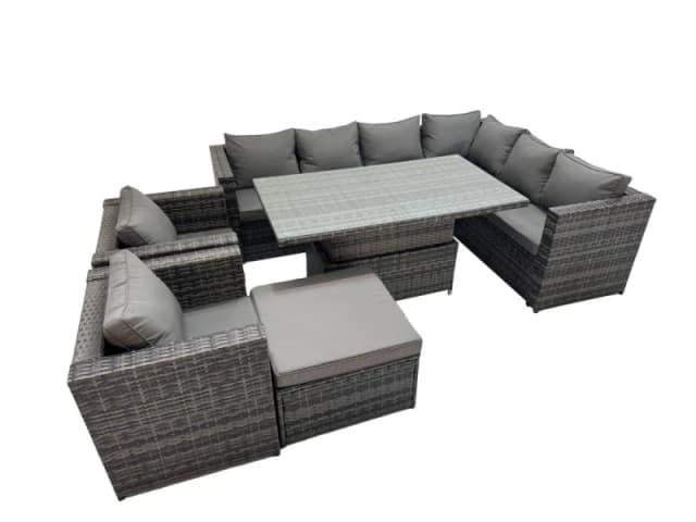 Fimous 9 Seater Rattan Corner Sofa Sets with 2 Chairs Big Stool in Dark Grey Dark Grey Unisex