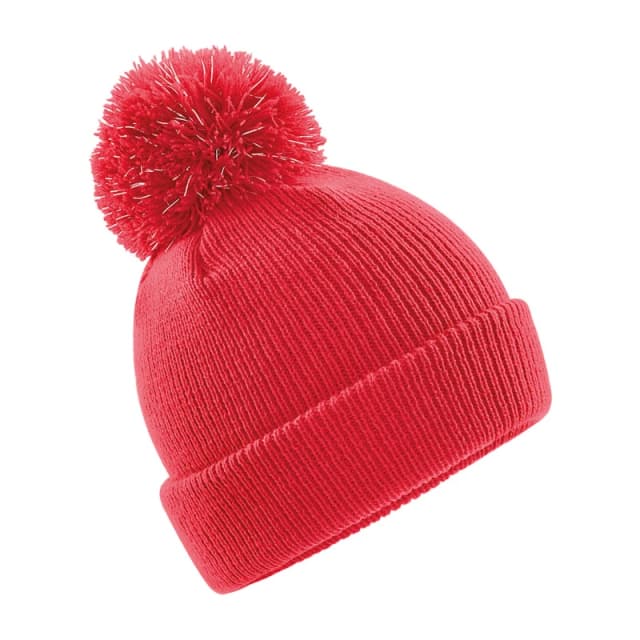Beechfield Reflective Bobble Beanie in Light Red Light Red Unisex One Size