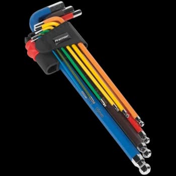 Sealey AK7191 9 Piece Colour Extra Long Ball End Hexagon Allen Key Set Metric