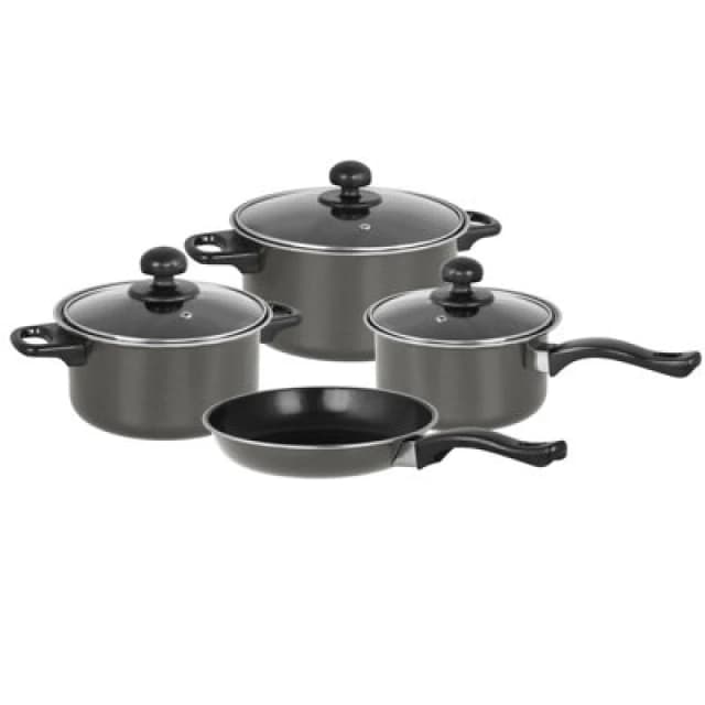Gr8 Home Non Stick 7 Piece Cooking Pot Frying Pan Saucepan Cookware Set Grey