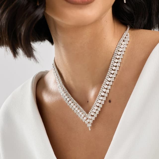 Jon Richard Silver Plated Pearl And Crystal V Necklace Silver female