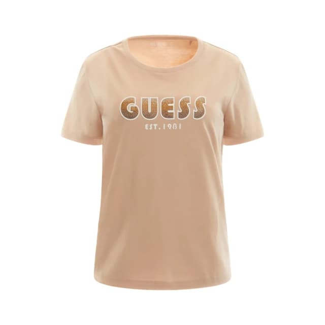 Guess Womens T-Shirt Guess Shaded Logo Marron Female XS