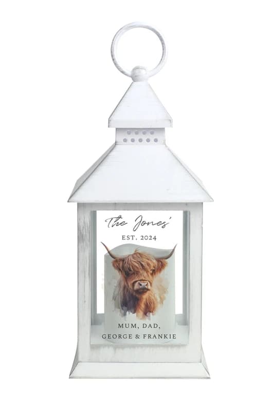 Personalised Memento Company Personalised Highland Cow LED Lantern Black