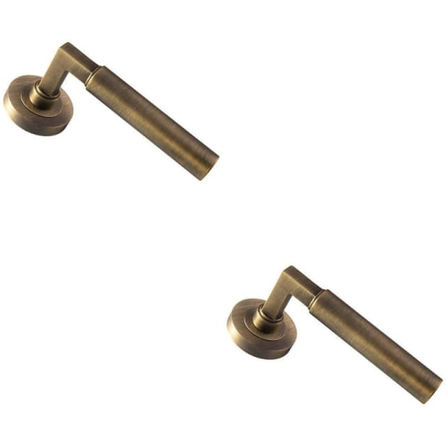 Loops 2x PAIR Straight Round Bar Handle on Round Rose Concealed Fix Antique Brass Metallics