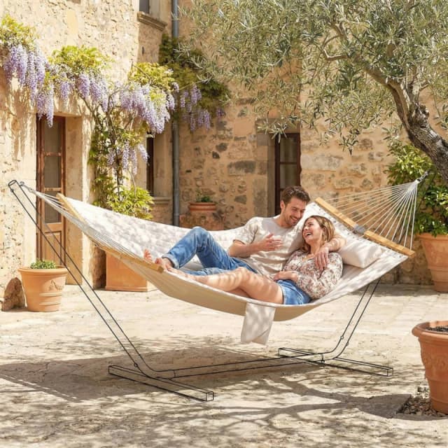 OUTSUNNY Double Hammock 2-Person Padded Swing Bed Cream White Cream Unisex