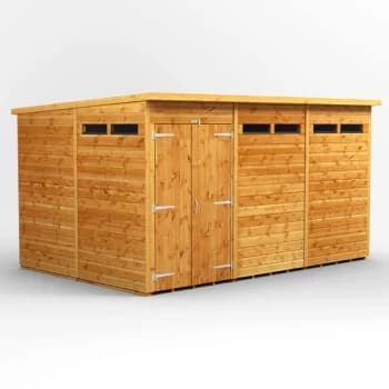 12x8 Power Apex Security Shed Double Doors - Brown