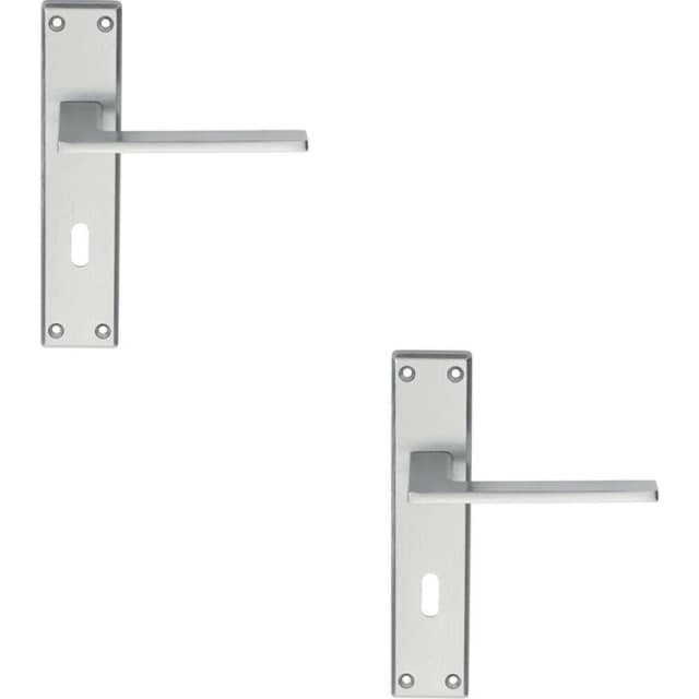 Loops 2x Flat Straight Lever on Lock Backplate Door Handle 180 x 40mm Satin Chrome Multi